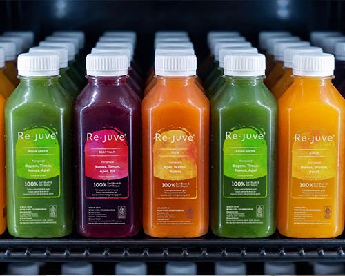 Inside shot of a fridge full of Re.juve Juices.