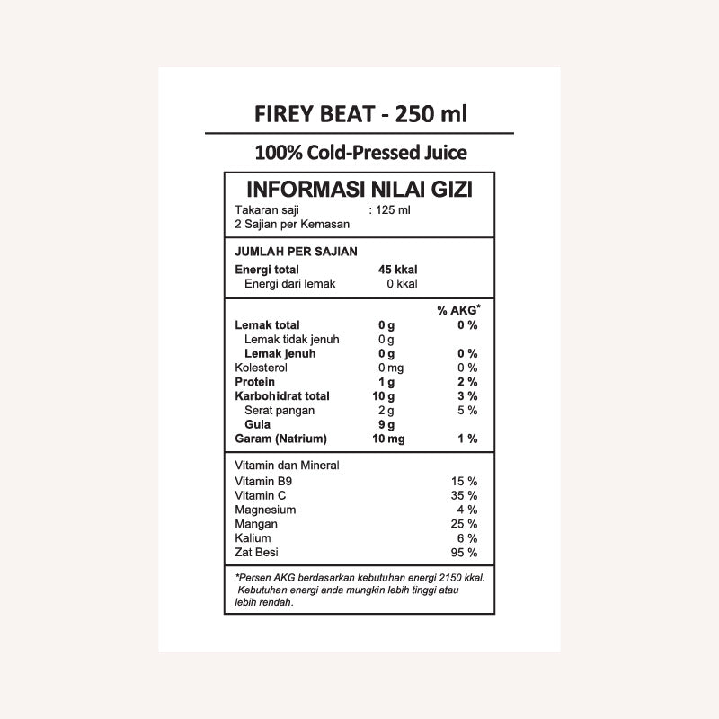 Firey beat nutrition facts label.