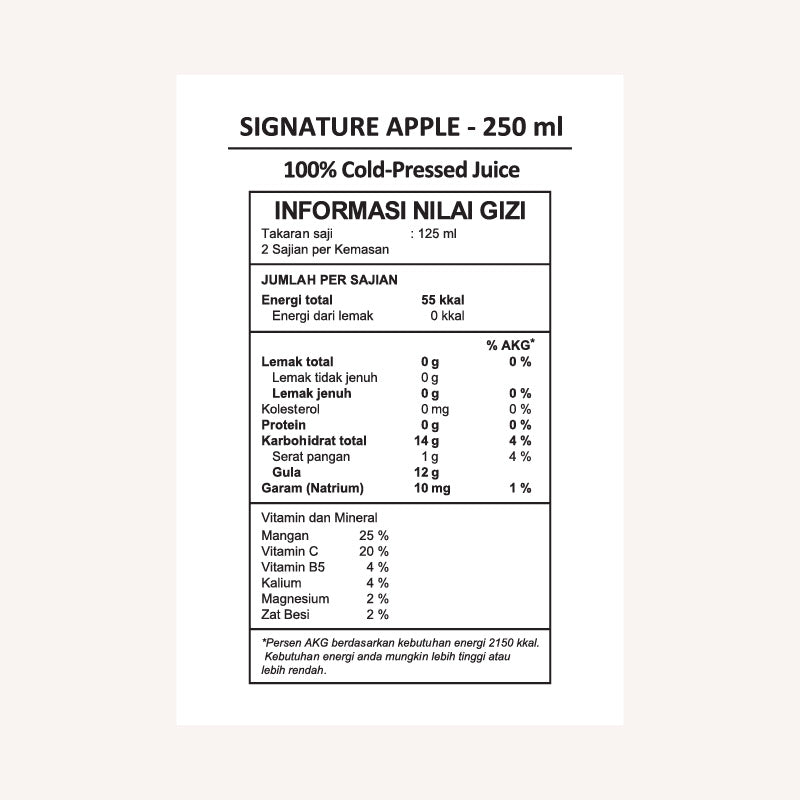 Signature apple nutrition facts label.
