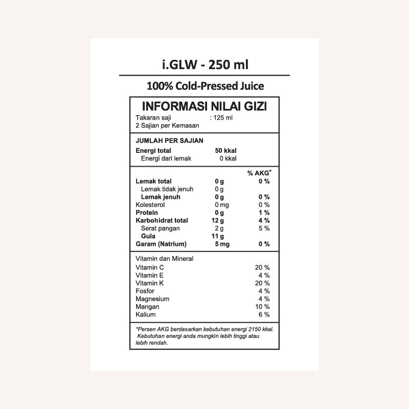 i.Glw nutrition facts label.