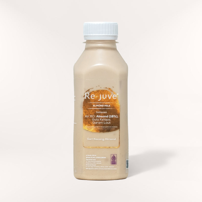 A bottle of Re.juve almond milk.