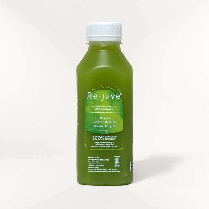A bottle of Re.juve green guava.